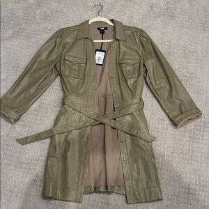 Women's Olive Belted vegan leather Dress/Jacket